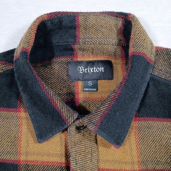 BRIXTON Flannel Shirt Flap Pockets Brown Plaid Men's Size Small - Picture 6 of 10